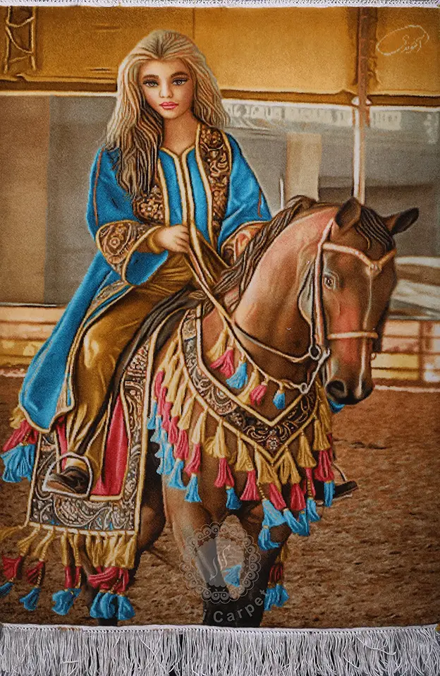 Girl riding the horse Handwoven carpet