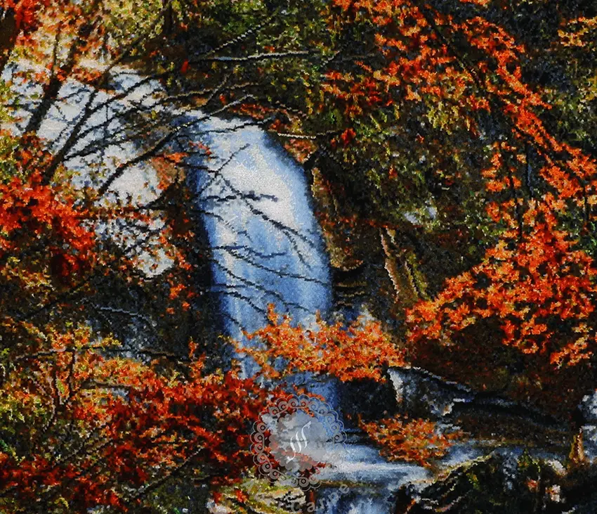 Waterfall in the autumn Handwoven carpet