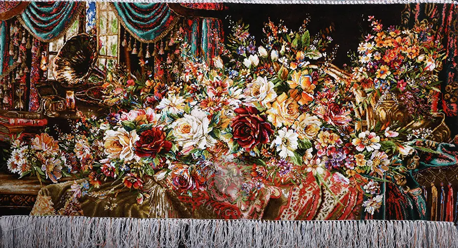 Flower and Gramophone Handwoven carpet