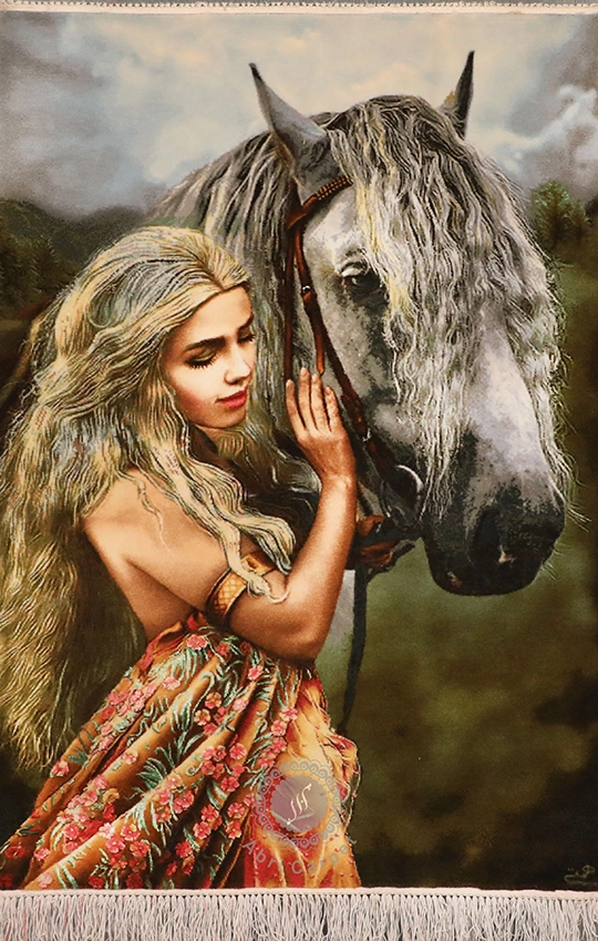 تابلو فرش دختر با اسب