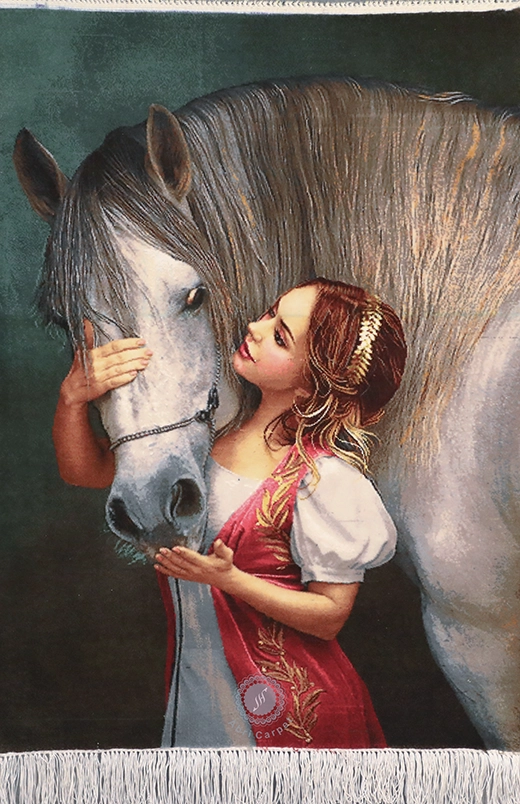 تابلو فرش طرح دختر و اسب