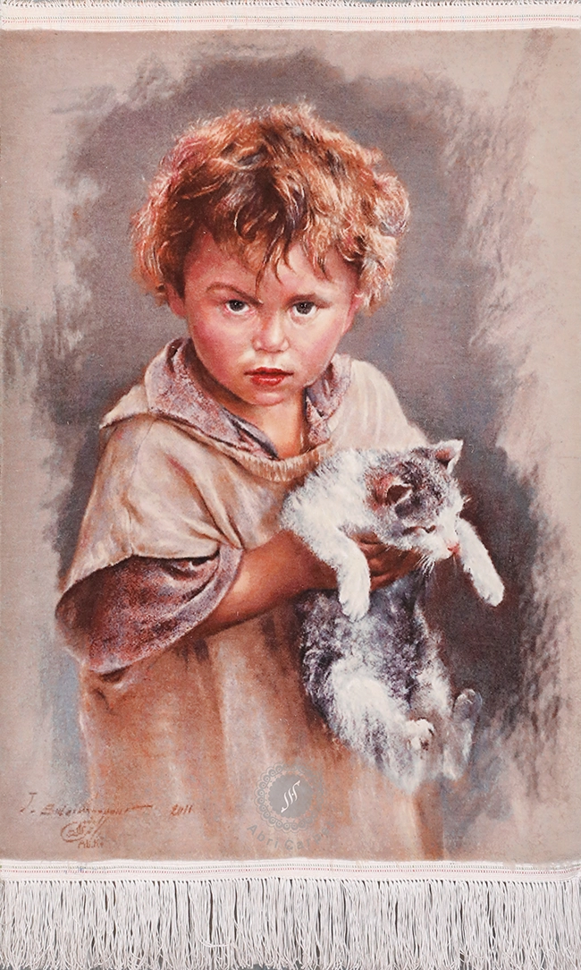 Child and cat Handwoven carpet