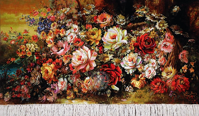 Flowers on the table Handwoven carpet