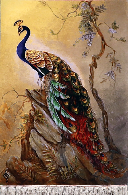 تابلوفرش دستبافت طرح حیوانات طاووس