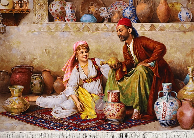 تابلو فرش دستبافت ابری طرح کوزه فروش