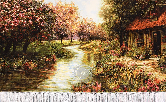 The cottage in the spring Handwoven carpet