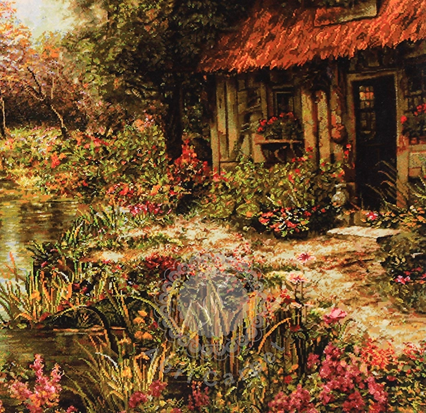 The cottage in the spring Handwoven carpet